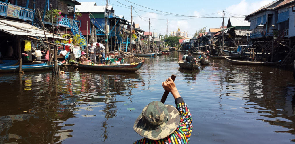 Village flottant sur le lac Tonlé Sap au Cambodge.